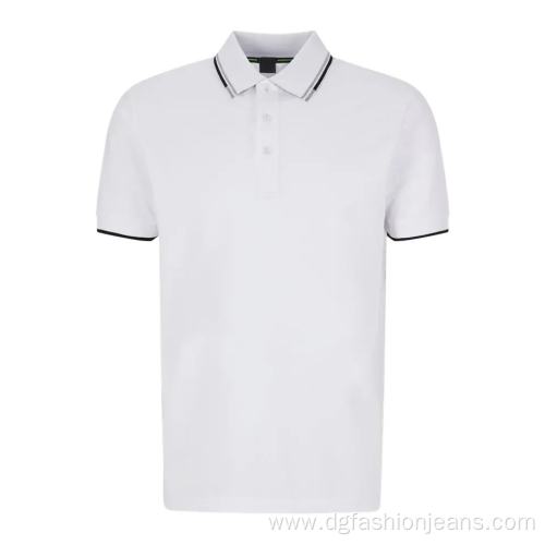 Ribbed Collar Knitted Cotton Polo Shirts